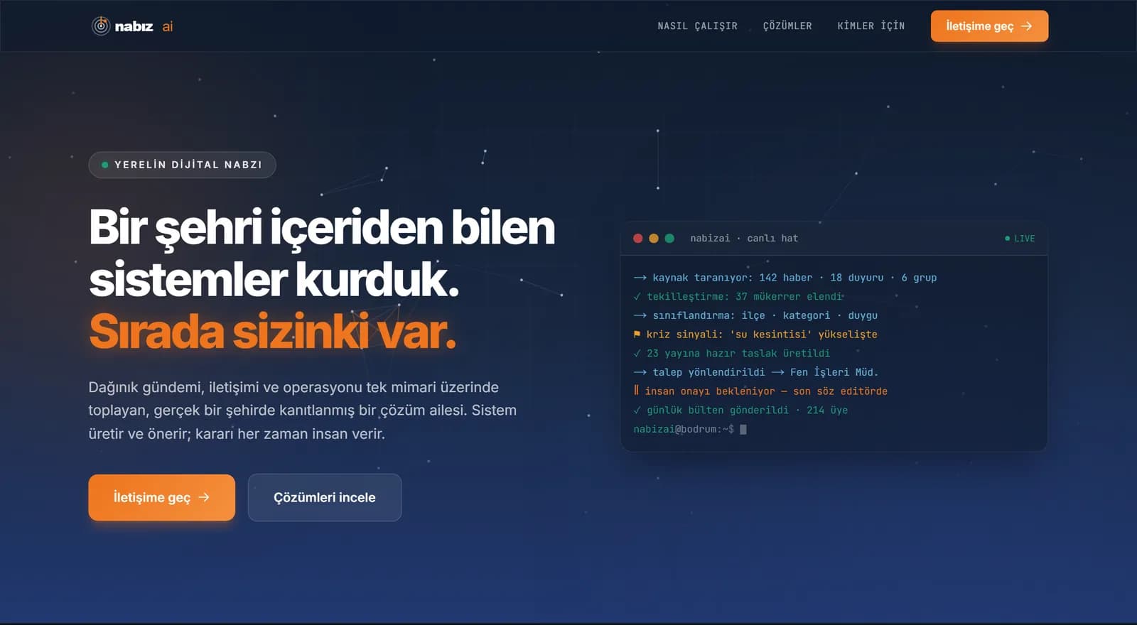 Nabız AI tanıtım ekranı — canlı gündem hattı